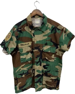 Vintage Chilean Army Woodland Camo Uniform Patch Shirt Escuadron Military School - Picture 1 of 7