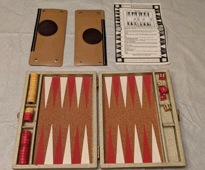 Vtg Backgammon Set. Wood & Cork, All-Mart Mfg Co, Red & White, Magnetic Pieces - Image 1 of 4