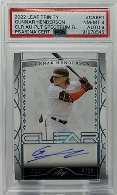 Gunnar Henderson Rookie Auto PSA 8/8 - 2022 Leaf Clear Platinum /25 - Pop. 1 - Image 1 of 4