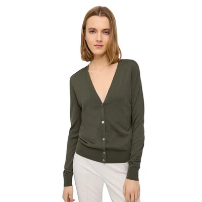 Cardigã feminino Theory verde lã régia gola V tamanho médio - Imagem 1 de 4