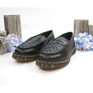 Dr. Martens Penton Black Leather Rich Purple Floral Loafer Oxford Shoes 9 NIB - Picture 1 of 7