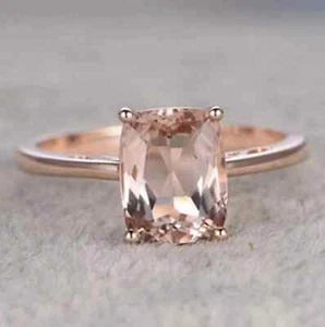 Morganite Solitaire Ring in 14K Rose Gold Plated Sterling Silver, Morganite Ring - Picture 1 of 3