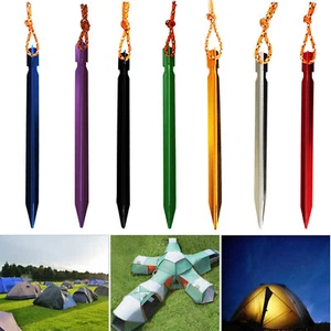 1x 5x Outdoor Camping Tent Pegs Stakes with Rope Heavy Duty Aluminum Nails RLM - Picture 1 of 17