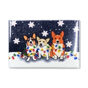 Corgi Hunde und Weihnachtsbeleuchtung Magnet Urlaub Kunst Geschenke und Küche Wohndeko - Bild 1 von 12