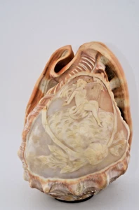 20er Jahre Antik Vintage Italienische Handgeschnitzte Kamee Muschel Lampe Abdeckung - Dame Harfe - Bild 1 von 8