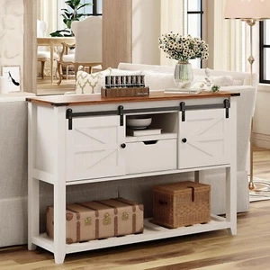 Redlife Farmhouse Console Table Entryway Table with Sliding Barn Doors & Drawer - Picture 1 of 9