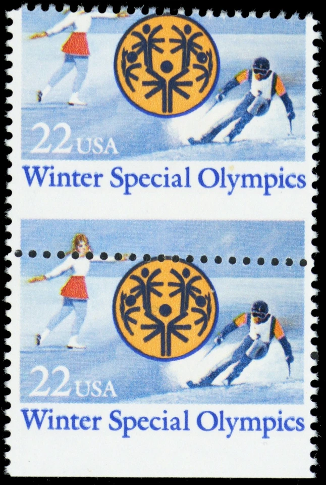 2142, Mint NH 22¢ Diagonal Perf Shift Olympics Error Pair - Stuart Katz - Image 1 of 1