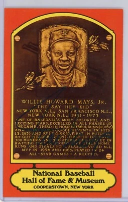 Willie Mays Auto Signed Hall Of Fame Orange Plaque Post Card JSA 3.5" X 5.5" - Image 1 of 2