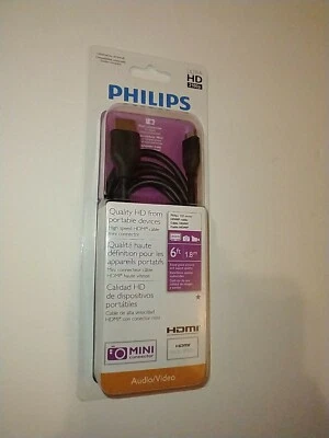 Philips SWV2472H/27 6-Feet Mini-Pin HDMI Cable for camera/camcorder New HD 2160p - Image 1 of 4