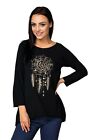 Ladies Oversize Cotton Tunic Dream Catcher Rhinestones Asymmetric Shirt FT3793