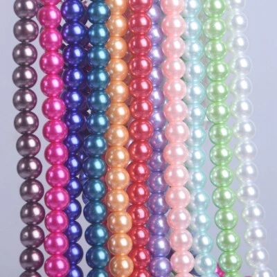 105pcs/strand 8mm Round Pearl Coated Glass Beads For Jewelry Making DIY Bracelet - Image 1 of 3