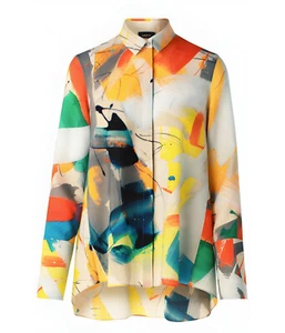 Akris Paint Brush Stroke on Paper Print Top Wool Blouse Shirt Cape Back 4 - Picture 1 of 18