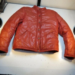 VINTAGE MC DOUGLAS McDouglas Paris LEATHER PUFFER SNAP UP JACKET Sz S Red - Picture 1 of 10