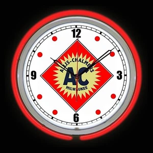 15" Allis-Chalmers Milwaulkee Nostalgic Sign Red Double Neon Clock Man Cave - Picture 1 of 2
