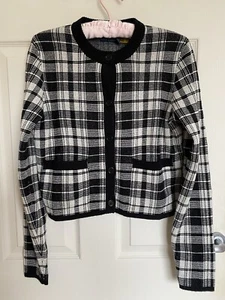 Polo Ralph Lauren ladies black/white tartan plaid 100% wool cardigan sz S BNWT - Picture 1 of 10
