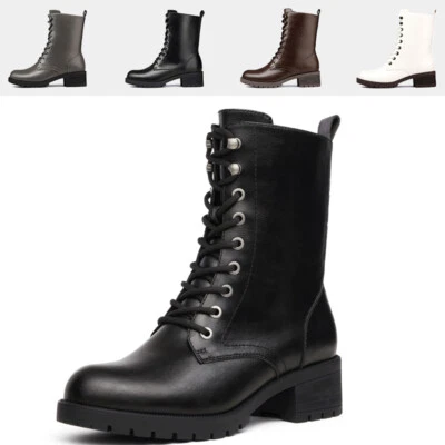 DREAM PAIRS Womens Lace-up Combat Boots Mid-Calf Winter Boot Shoes Size 5-11 - Image 1 of 4