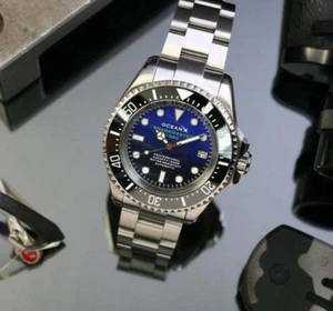 OceanX Sharkmaster 1000 Titanium Automatic Mens Diver Watch Black Blue SMTi1012 - Picture 1 of 16