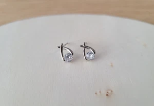 Dainty Cross tail Earrings, Tiny Minimalist earrings, Mermaid earrings, CZ 925 - Picture 1 of 3