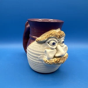 Funny Ugly Face 3D Art Pottery Multi Colored Coffee Mug Handmade Stoneware - Picture 1 of 16