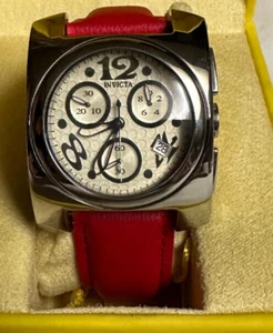Invicta 2140 Swiss Made Chronograph Movemet Wihte Face Silver Case Red Band - Picture 1 of 4