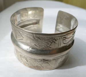 Breiter Armreif Vogel - Fisch - Motiv  Silber Vintage 70er bangle silver - Bild 1 von 4