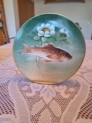 Limoges La Seynie P & P Dubarry ручная роспись рыба и цветочный фарфор винтажный Тарелка - Изображение 1 из 4