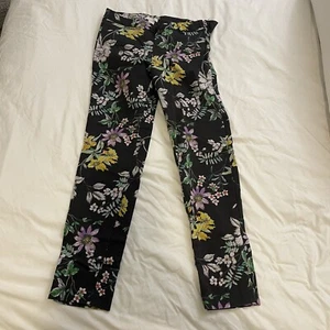 H&M Side Zip Floral Pants Womens Size 6 Slacks Mid Rise Stretch Flower - Picture 1 of 4