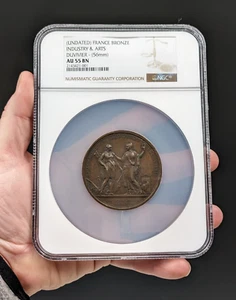 Medalla Duvivier antigua vintage francesa de bronce industria y artes NGC Au 55 bn - Imagen 1 de 4