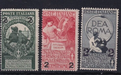 1913 Italy Jubilee of the Kingdom surcharges set of 3 MH SG#93-95 - Image 1 of 3