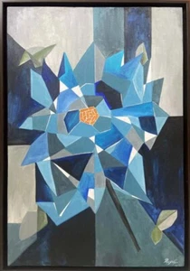 Enorme Pintura Acrílica Original Mediados de Siglo Arte Moderno Abstracto Flor Cubismo Arte - Imagen 1 de 18