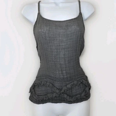 Топ безрукавка Krista Larson угольно-черный Cami один размер богемные гофрированные галстуки сзади 100% хлопок - Изображение 1 из 4