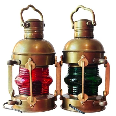 Handmade Nautical Iron 15" inch Electric Lantern Red & Green Lamp Marine Light - Image 1 of 4