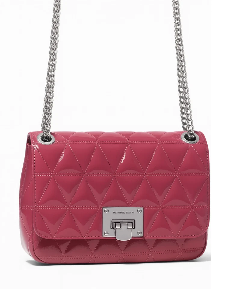 Bolsa de couro envernizado rosa aba de ombro média Michael Kors Vivianne - Imagem 1 de 4