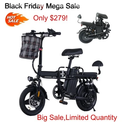 2 Seater Electric Bike 750W Peak 14" Commuter Foldable Ebike 20MPH 50Miles - Image 1 of 4