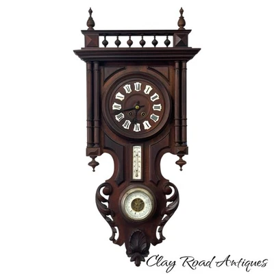 antiguo nogal Selva Negra tallado estación meteorológica reloj barómetro suizo francés Foto 1 de 4