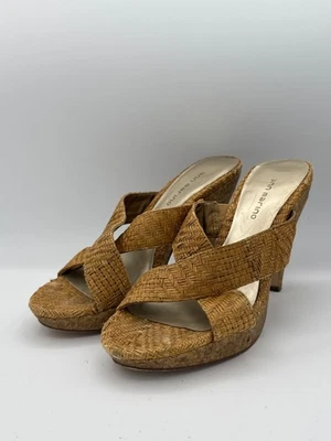 Ann Marino Womens Size 7.5 Tan Woven Mule Heels With Cork Platform - Image 1 of 4