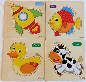 4Stk. Holzpuzzle für Kinder versch. Motive Steckpuzzle Kinderpuzzle NEU - Bild 1 von 6