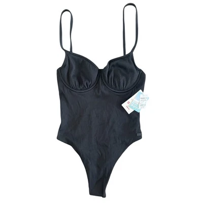 Traje de baño Roxy Love The Muse de una pieza para mujer M negro acanalado con aros para nadar nuevo con etiquetas Foto 1 de 4