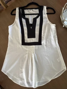 Black Rainn Sleeveless Blouse Cream Color Block Tank Top with Black Trim Size S - Picture 1 of 3