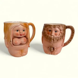 Vintage 2 Mugs Adam & Eve Naughty Nodder Mugs Patent TT - Picture 1 of 7