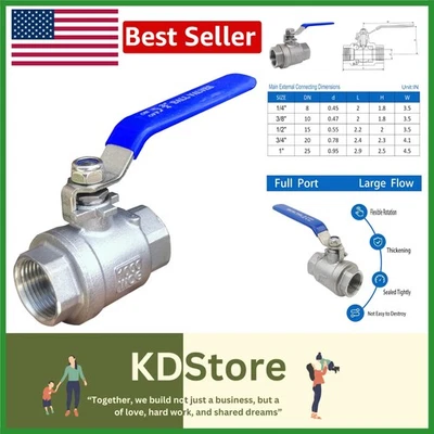 3/4" Heavy Duty Stainless Steel Ball Valve NPT Water Oil Gas Blue Handle 1000WOG - Image 1 of 4