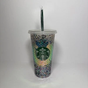 Starbucks Custom Mermaid Vibes Esmerilado 24oz Vaso Frío con Tapa y Pajita ¡NUEVO! - Imagen 1 de 8