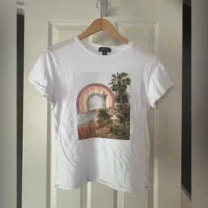 Wildfox XS Graphic Tee Rainbow Palm Trees White Distressed Style T-Shirt - Bild 1 von 4