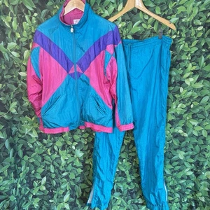 Conjunto cortavientos chándal de nailon alegre Lavon años 80 90 de colección verde azulado S - Imagen 1 de 23