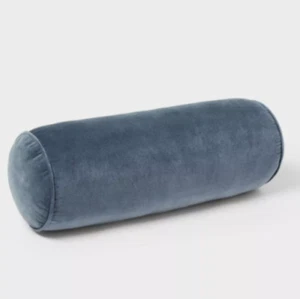 Threshold 8"x22" Luxe Round Velvet Bolster Decorative Pillow Slate Blue - Picture 1 of 10