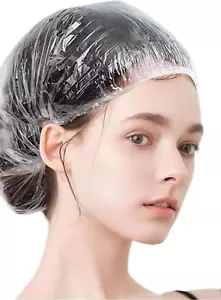 100 PCS Disposable Shower Caps Plastic Clear Hair Cap Elastic Waterproof Hair Ba - Picture 1 of 12