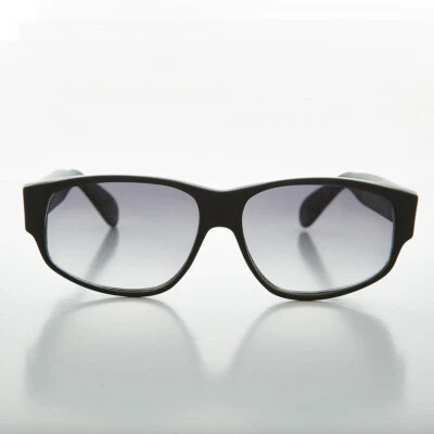 Matte Black Wide Rectangular Mod Vintage Sunglasses - Fez - Imagem 1 de 3