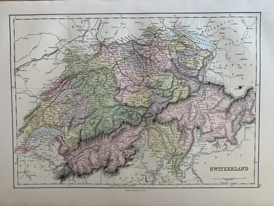 Mapa antiguo original grande de Suiza de 1879 de John Bartholomew 142 años Foto 1 de 3