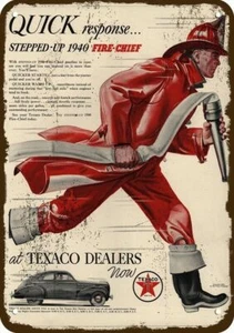1940 TEXACO Fire-Chief Gas & Fireman Vintage-Look DECORATIVE REPLICA METAL SIGN - Picture 1 of 1