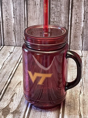 Virginia Tech Licensed Logo Plastic Drink Mug Straw Lid VT Hokies New Cover